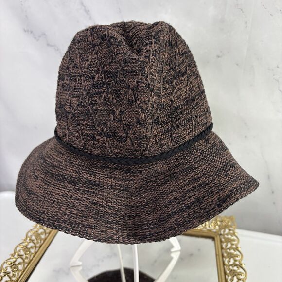 VTG Free People Bucket Hat Women OS Black Brown Polyester Jute Knot Design Tie - Picture 6 of 11